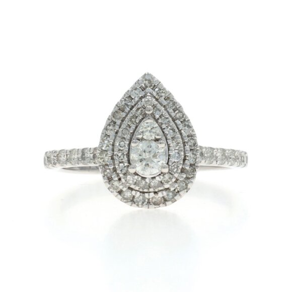 White Gold Diamond Double Halo Engagement Ring 7" 5 1/4" 10k Round .33ctw - Picture 1 of 6